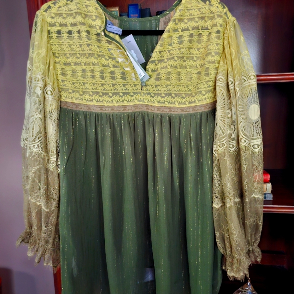 Anthropology Yellow and Green Lace Blouse